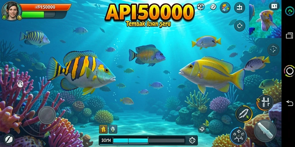 Screenshot gameplay API5000 yang menampilkan aksi tembak ikan yang seru.