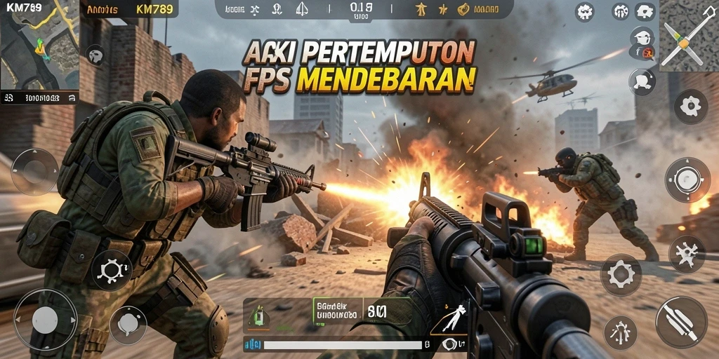 Tangkapan layar KM789 menunjukkan aksi tembak-menembak yang intens.