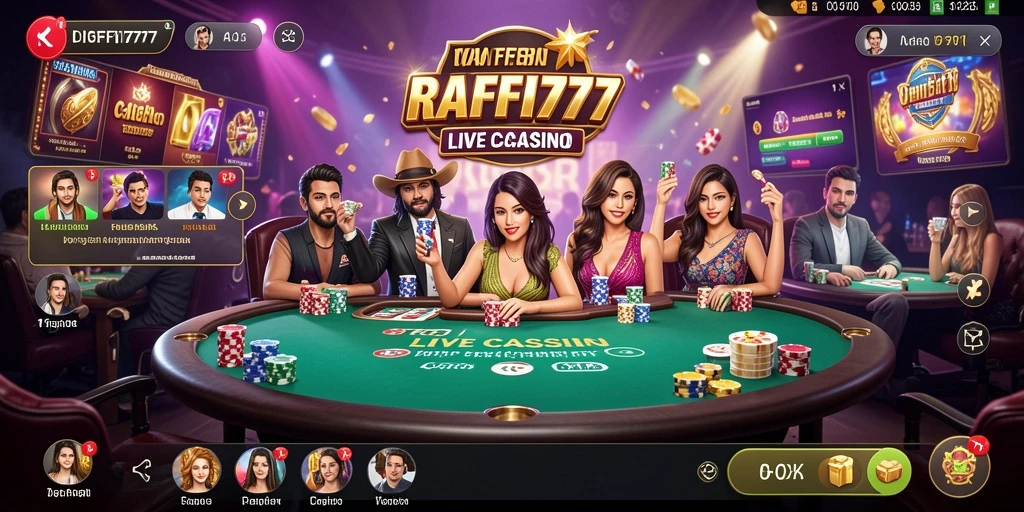 Tampilan utama RAFFI777 menampilkan dealer live dan permainan kasino yang menarik.