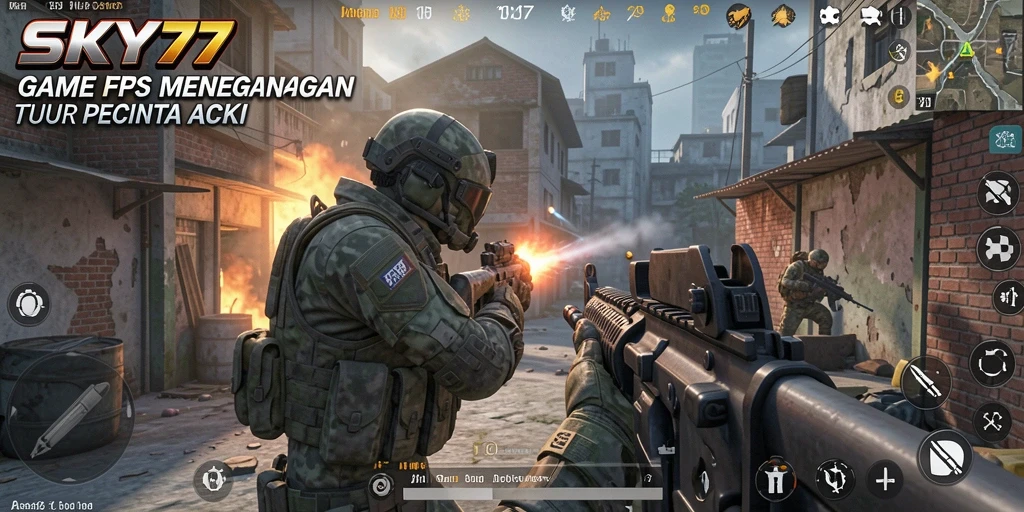 Screenshot gameplay <strong>SKY77</strong> menunjukkan aksi tembak-menembak yang mendebarkan.