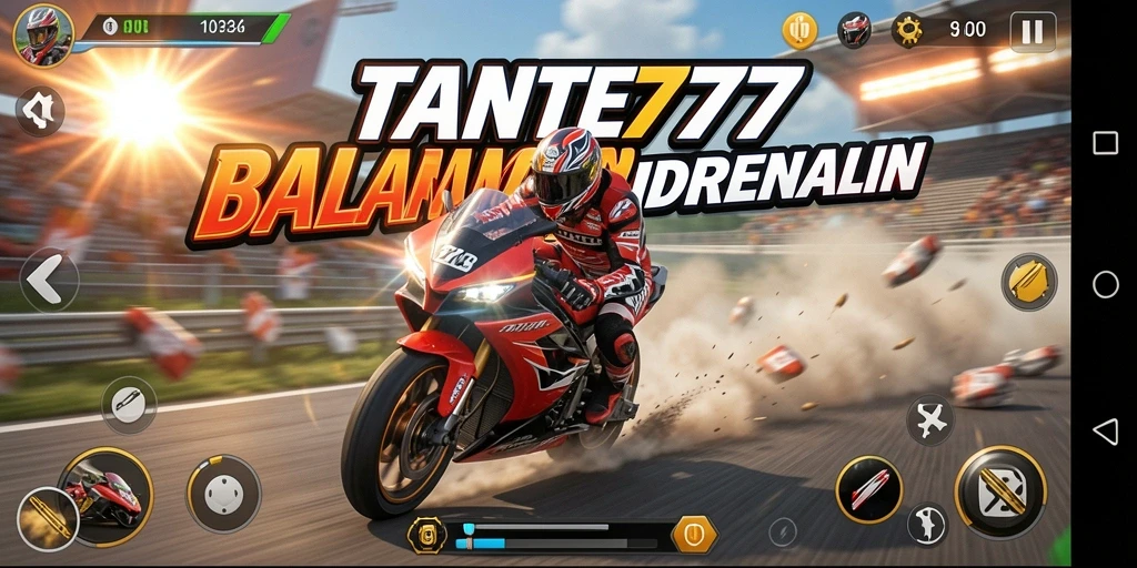 Gameplay seru di TANTE777 dengan balapan motor yang mendebarkan.